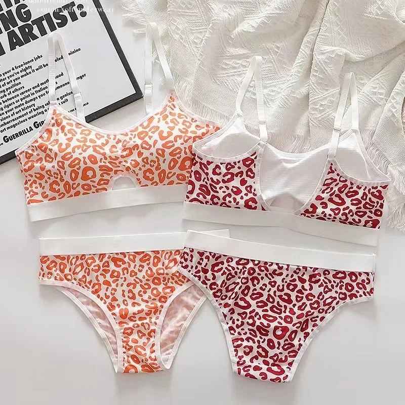 Women Leopard Seamless Push-Up Bra Panties Set Non-wire Brassiere Low Waist Panty Sexy Lingerie Set Fitness Underwear