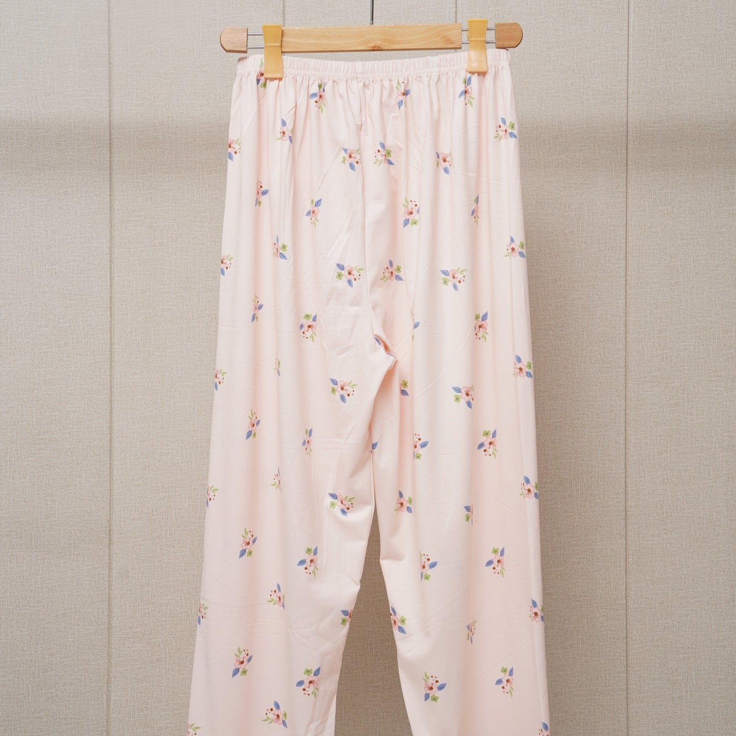 Border lace pockes flower print pajama set(WF-007)