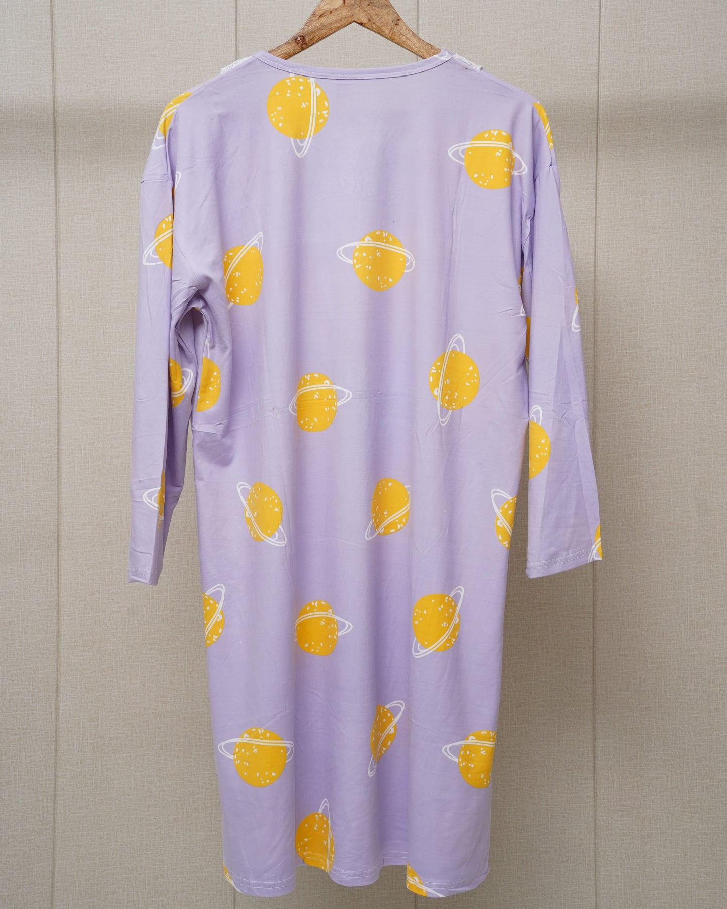 Yellow printed lace neck full slevees shirt