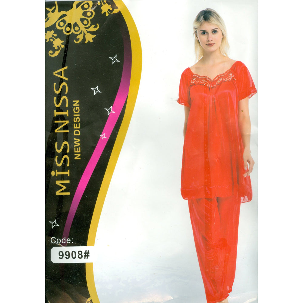 2 Piece Embroidered Lace Red Night Suit in 5 Colors ( N-055 )
