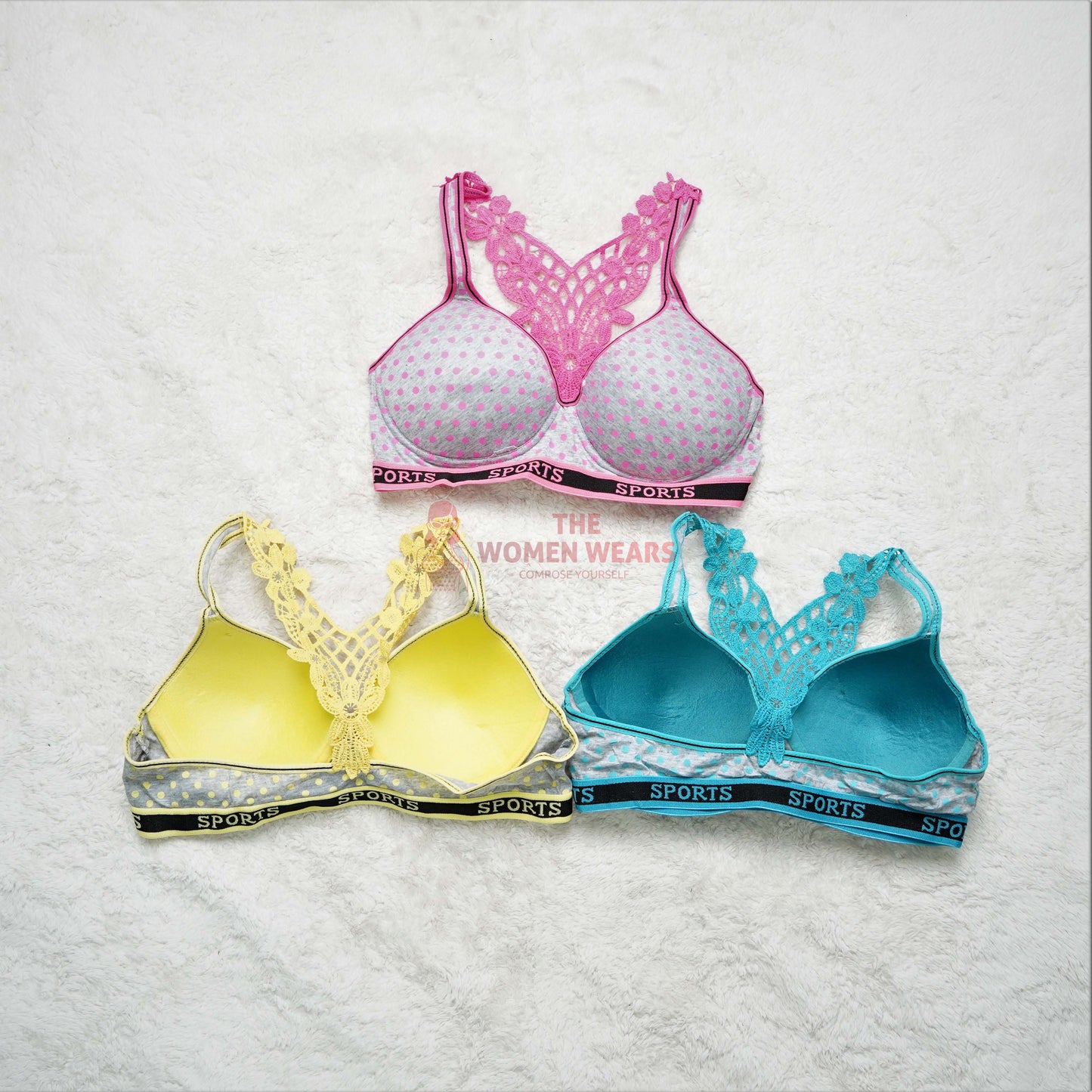 Women's Dot Print Seamless Bra Floral Push Up Bra (ABL)