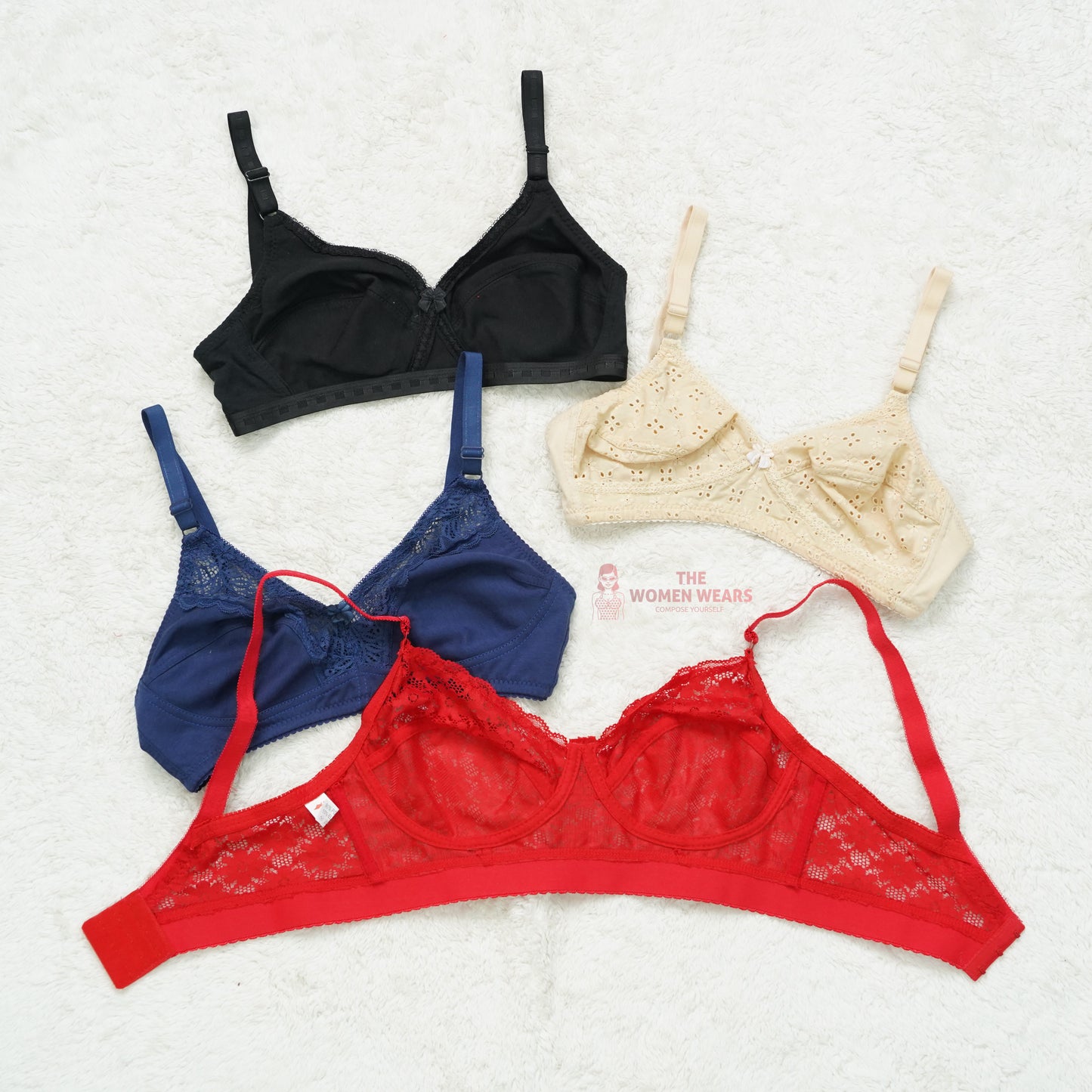 Pack of 3 Chicken/Lace Pattern Everyday Non Padded Bra ( PCK 015 )