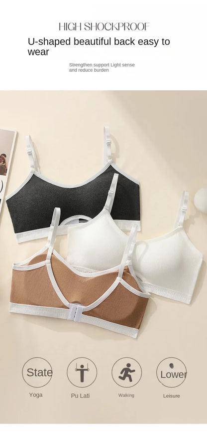 Women Hollow Out Cotton Underwear Seamless Sports Bralette Set