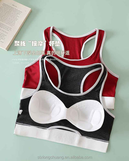 Sexy Hollow Out Soft Breathable Comfortable Beautiful Back Women Thread Cotton Hot Drill Letter Tube Top Thong Sports Bra Set