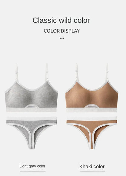 Women Hollow Out Cotton Underwear Seamless Sports Bralette Set