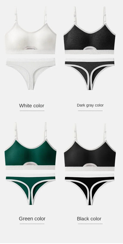 Women Hollow Out Cotton Underwear Seamless Sports Bralette Set