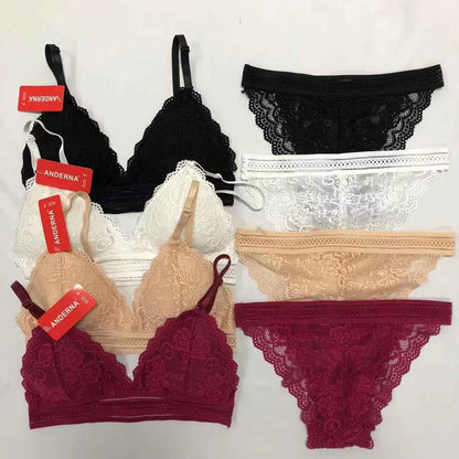 Seamless Soft Lace Underwear Bra Set Beautiful Back Wrapped Chest Bra and Panties Lace Suit New-style Girl's Bra Set-J