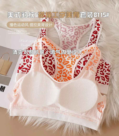 Women Leopard Seamless Push-Up Bra Panties Set Non-wire Brassiere Low Waist Panty Sexy Lingerie Set Fitness Underwear