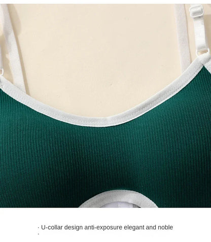 Women Hollow Out Cotton Underwear Seamless Sports Bralette Set