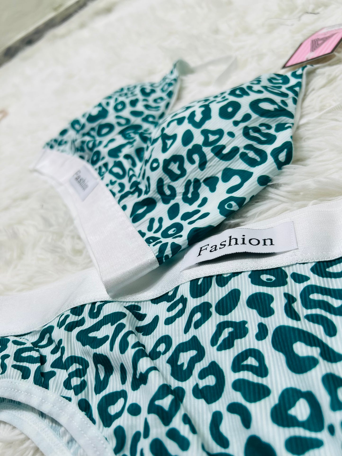 Women Seamless Leopard Print Low Waist Cotton Bralette Set