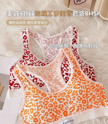 Women Leopard Seamless Push-Up Bra Panties Set Non-wire Brassiere Low Waist Panty Sexy Lingerie Set Fitness Underwear