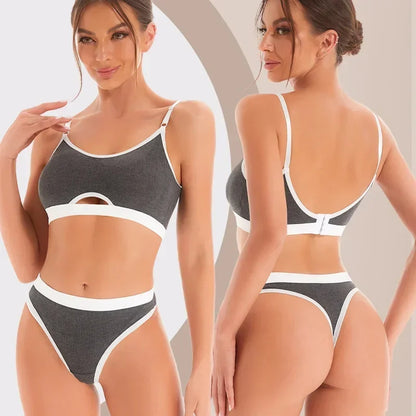 Women Hollow Out Cotton Underwear Seamless Sports Bralette Set