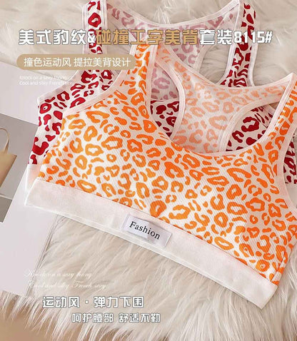 Women Leopard Seamless Push-Up Bra Panties Set Non-wire Brassiere Low Waist Panty Sexy Lingerie Set Fitness Underwear