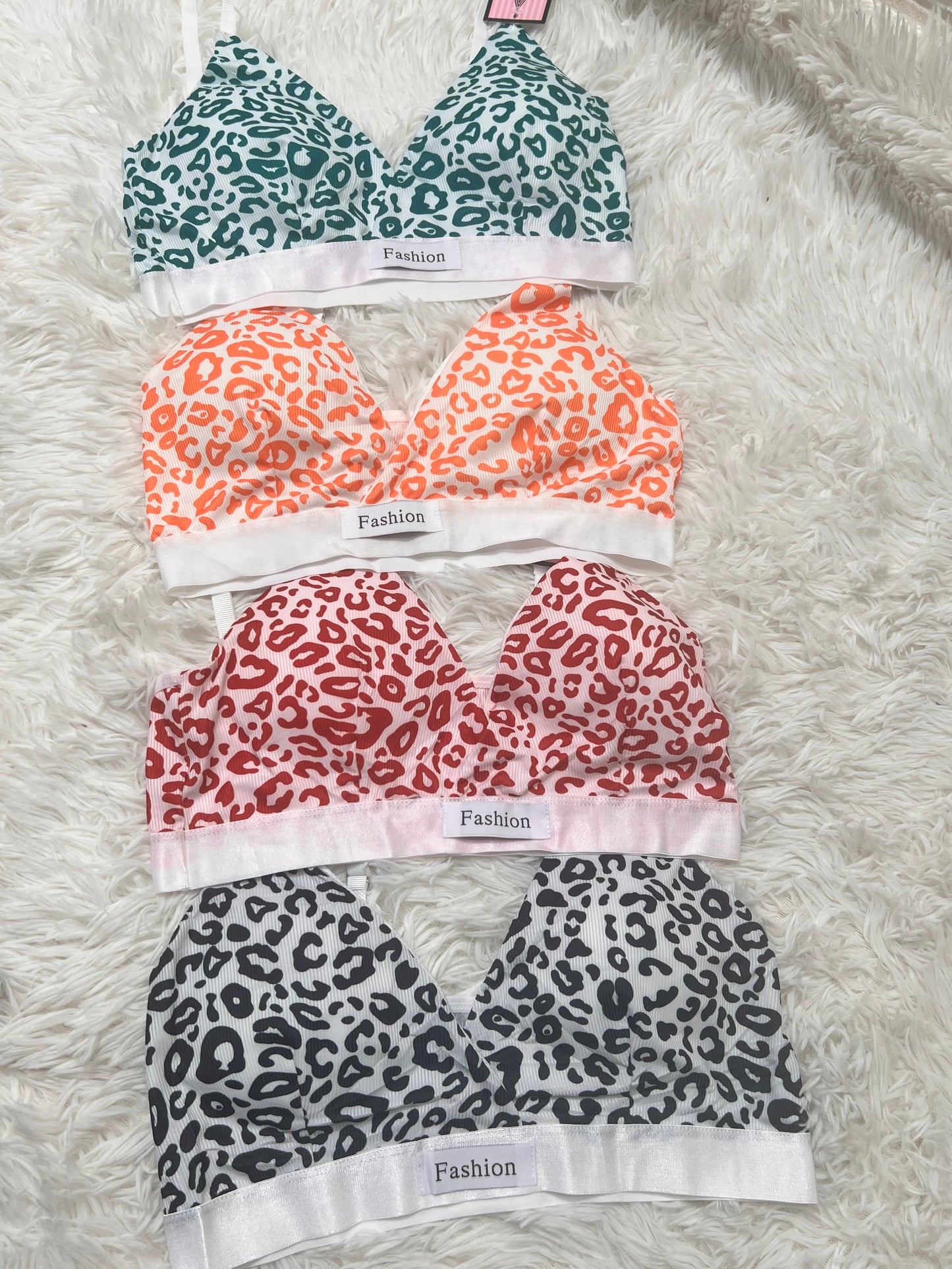 Women Seamless Leopard Print Low Waist Cotton Bralette Set