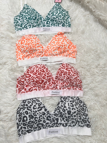 Women Seamless Leopard Print Low Waist Cotton Bralette Set