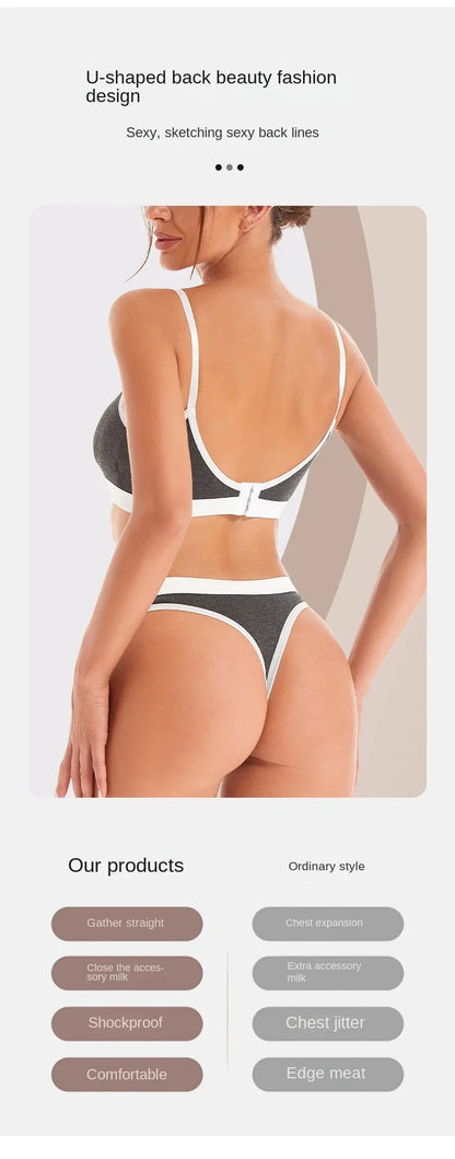 Women Hollow Out Cotton Underwear Seamless Sports Bralette Set