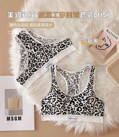 Women Leopard Seamless Push-Up Bra Panties Set Non-wire Brassiere Low Waist Panty Sexy Lingerie Set Fitness Underwear