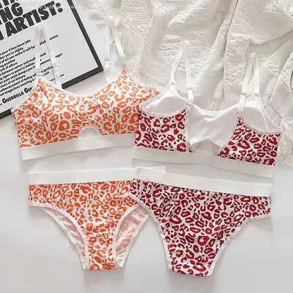 Women Leopard Seamless Push-Up Bra Panties Set Non-wire Brassiere Low Waist Panty Sexy Lingerie Set Fitness Underwear