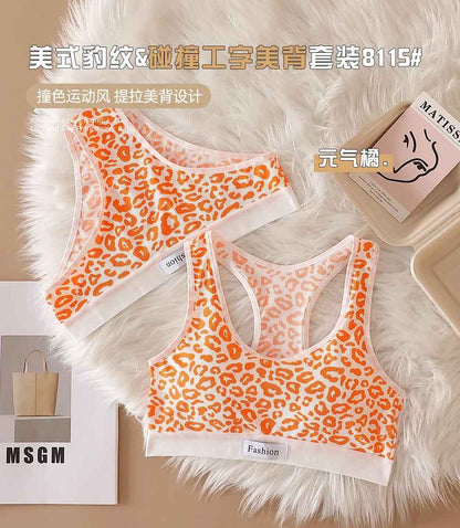 Women Leopard Seamless Push-Up Bra Panties Set Non-wire Brassiere Low Waist Panty Sexy Lingerie Set Fitness Underwear
