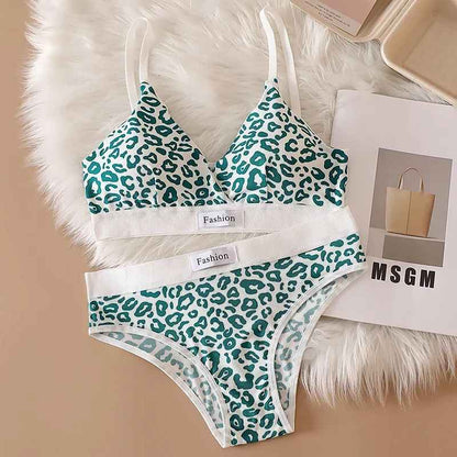 Women Leopard Seamless Push-Up Bra Panties Set Non-wire Brassiere Low Waist Panty Sexy Lingerie Set Fitness Underwear