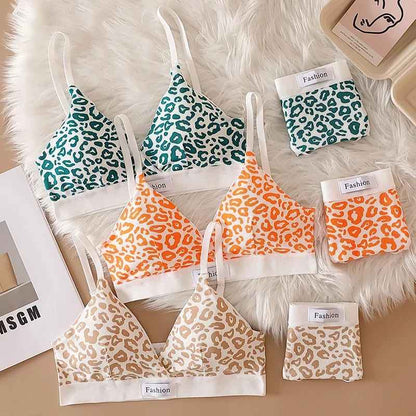 Women Leopard Seamless Push-Up Bra Panties Set Non-wire Brassiere Low Waist Panty Sexy Lingerie Set Fitness Underwear