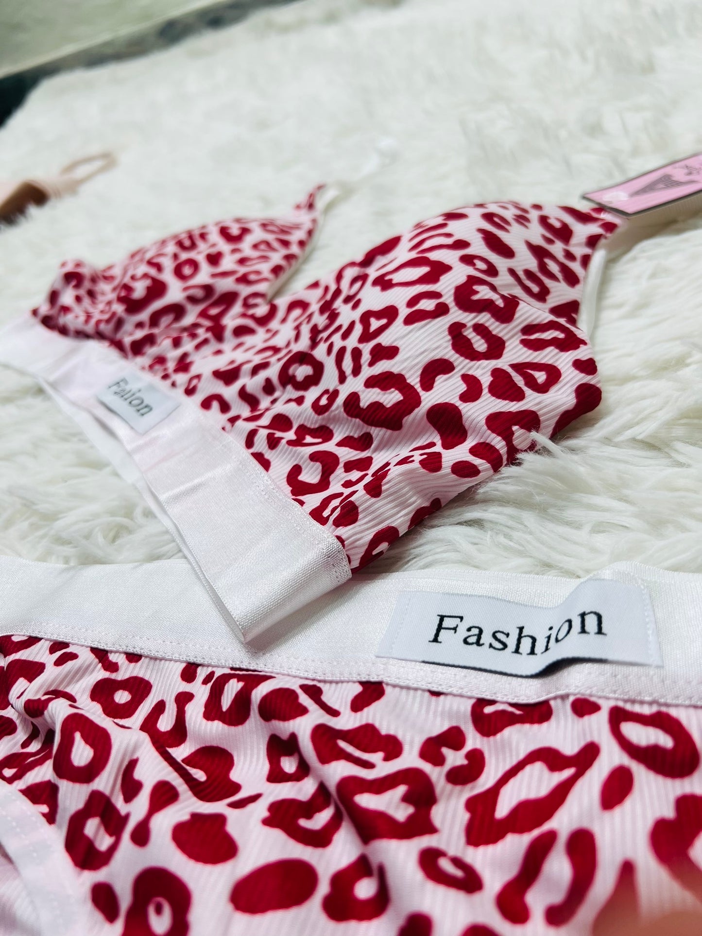 Women Seamless Leopard Print Low Waist Cotton Bralette Set