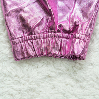 Girls Sexy Cropped Holographic Hoodies Women Shiny PU Metallic (SH-207)
