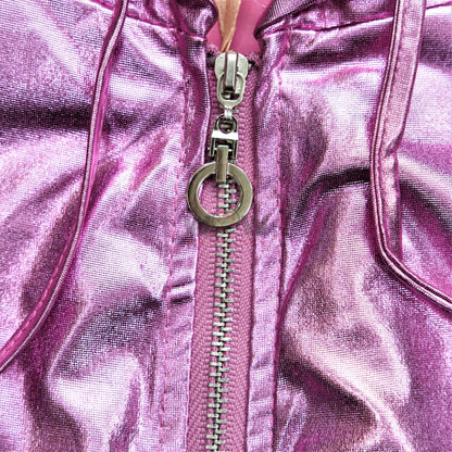 Girls Sexy Cropped Holographic Hoodies Women Shiny PU Metallic (SH-207)