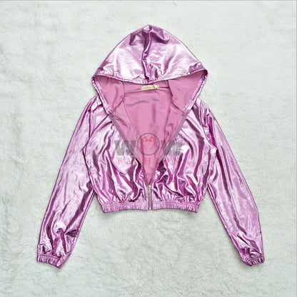 Girls Sexy Cropped Holographic Hoodies Women Shiny PU Metallic (SH-207)