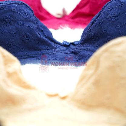 Galaxy Simple Embroidery Cotton Bra (0124)