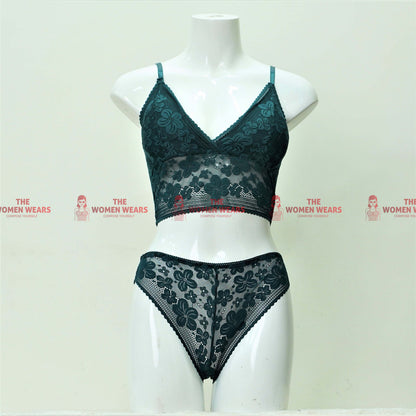 Women's Floral Net Padded Bralette Set (*432)