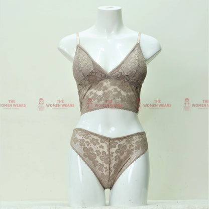 Women's Floral Net Padded Bralette Set (*432)