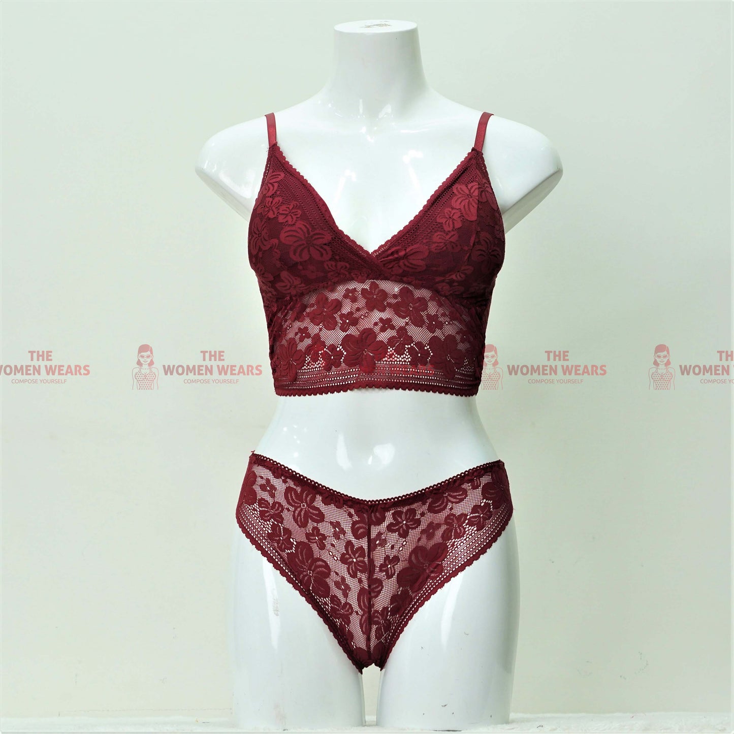 Women's Floral Net Padded Bralette Set (*432)