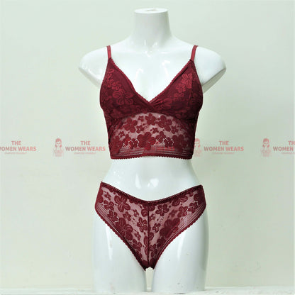 Women's Floral Net Padded Bralette Set (*432)