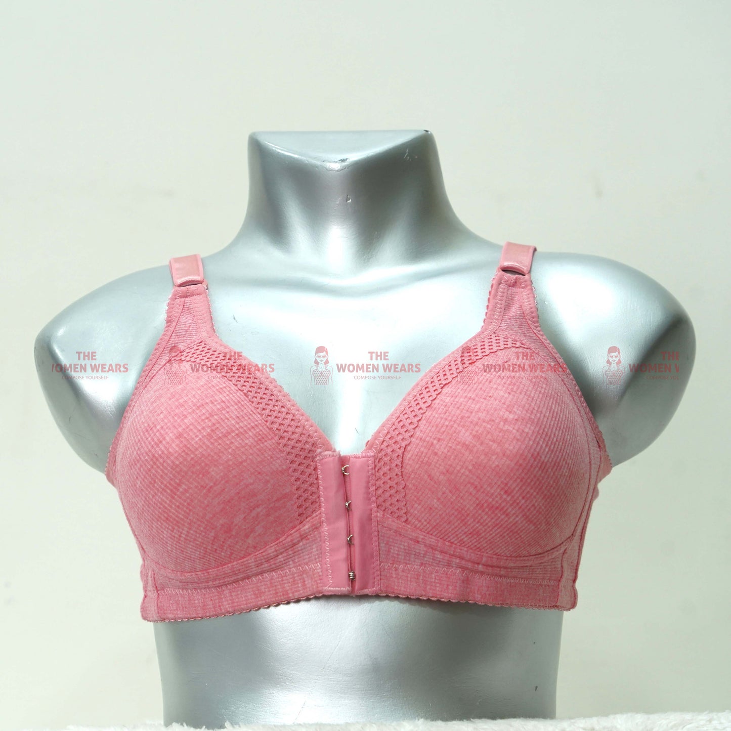 Women's Front Open Self Border Lace Padded Bra (3246)