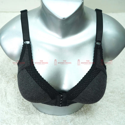 Women's Front Open Self Border Lace Padded Bra (3246)