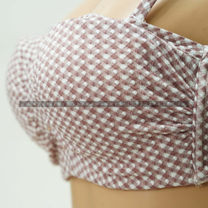 Ultra-Thin Half Cup Breathable Check Print Bralette 9354
