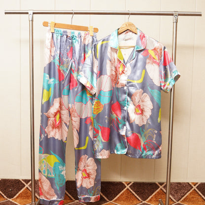 Flower Print Multicolor Satin PJ Set (WF-005)