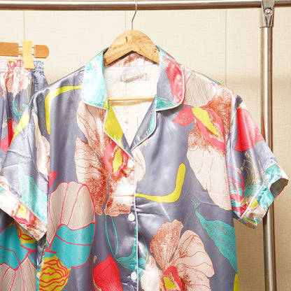 Flower Print Multicolor Satin PJ Set (WF-005)