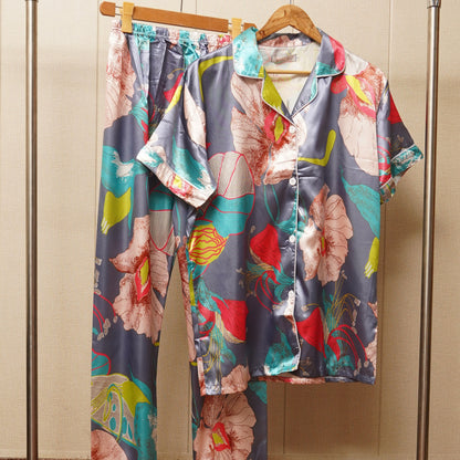 Flower Print Multicolor Satin PJ Set (WF-005)