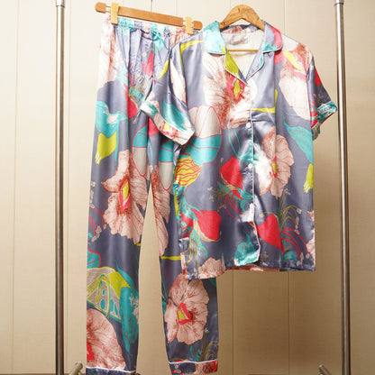 Flower Print Multicolor Satin PJ Set (WF-005)