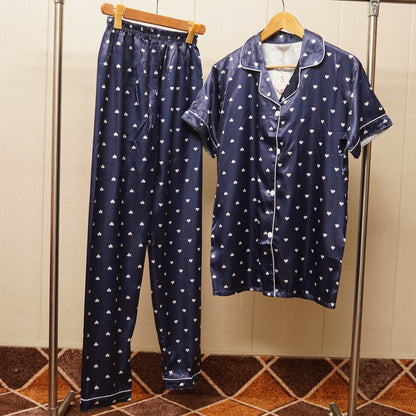 Floral heart printed Navy blue Pajama set (WF-003)