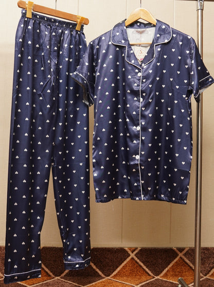 Floral heart printed Navy blue Pajama set (WF-003)
