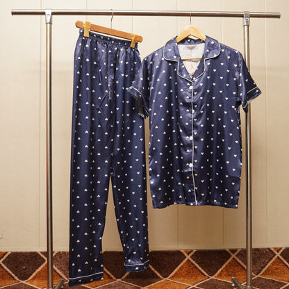Floral heart printed Navy blue Pajama set (WF-003)