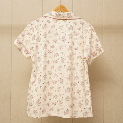 Front Pockets shirt with floral print design nightwear set (WF-013)