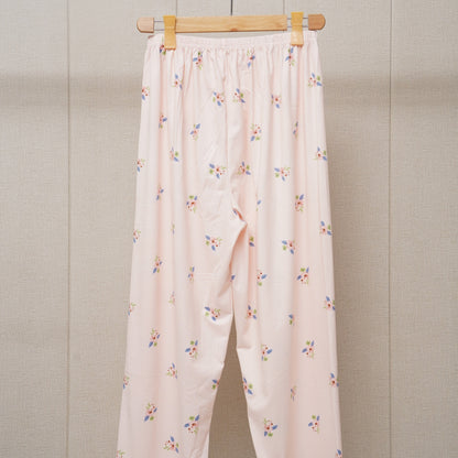 Border lace pockes flower print pajama set(WF-007)