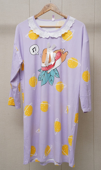 Yellow printed lace neck full slevees shirt