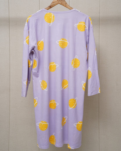 Yellow printed lace neck full slevees shirt