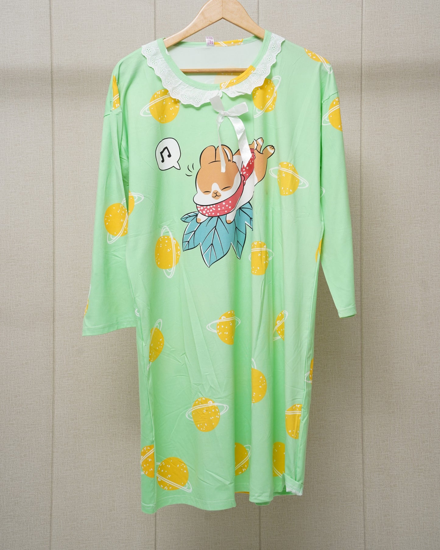 Yellow printed lace neck full slevees shirt