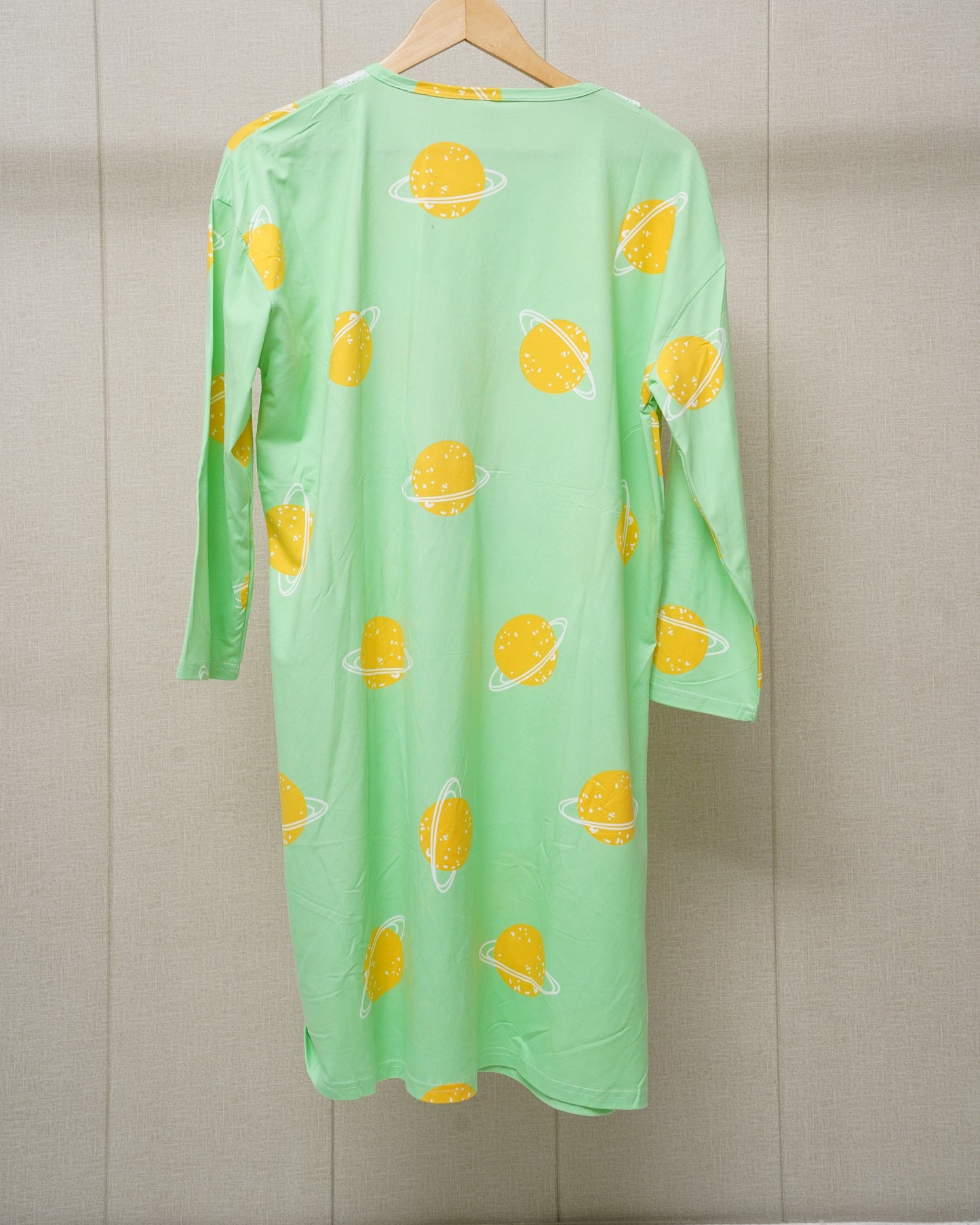 Yellow printed lace neck full slevees shirt